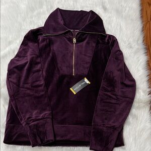 Halston Heritage Purple Velour Quarter-Zip Top